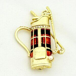 Vintage Danecraft Plaid Golf Club Bag w/Clubs Brooch